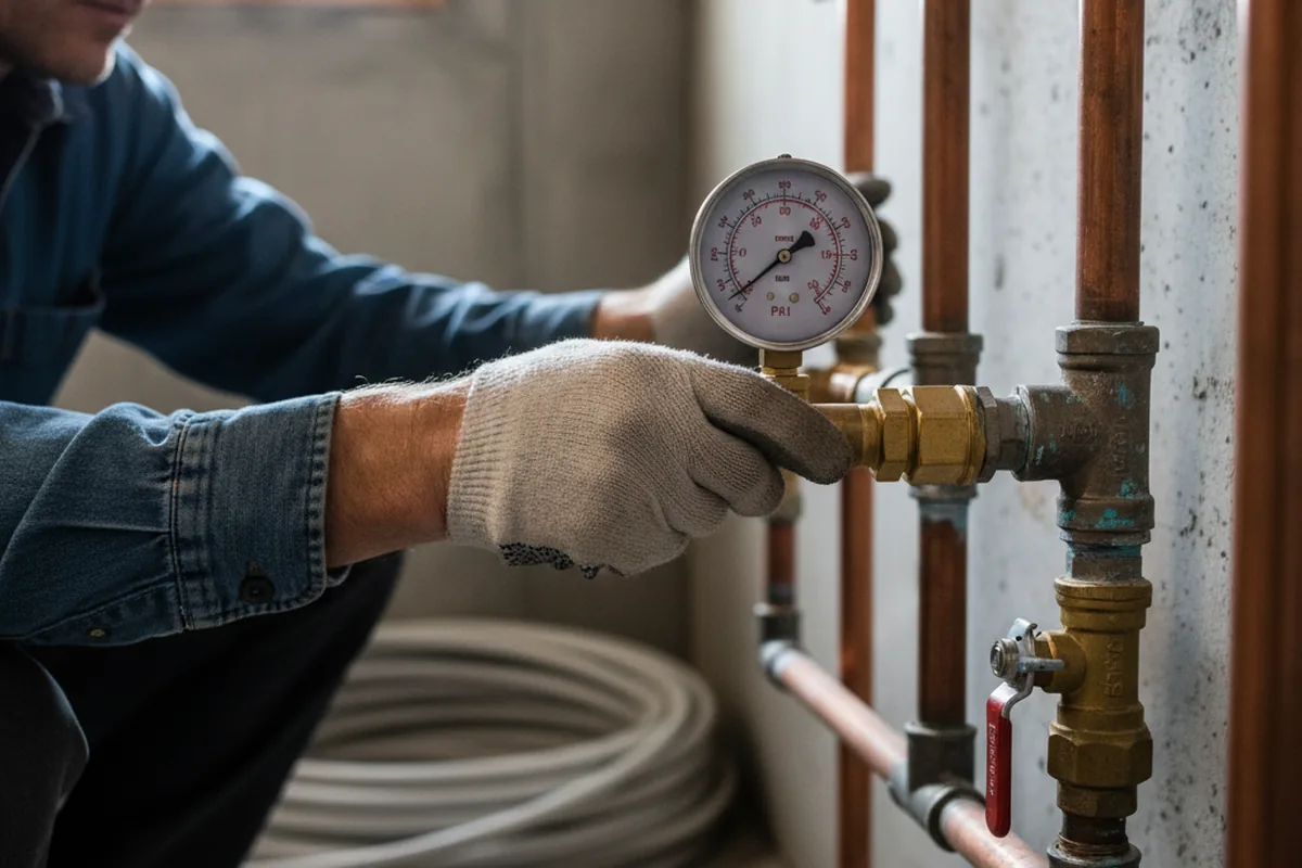 Pressure testing a repaired line during Water Line Repair in Mathis